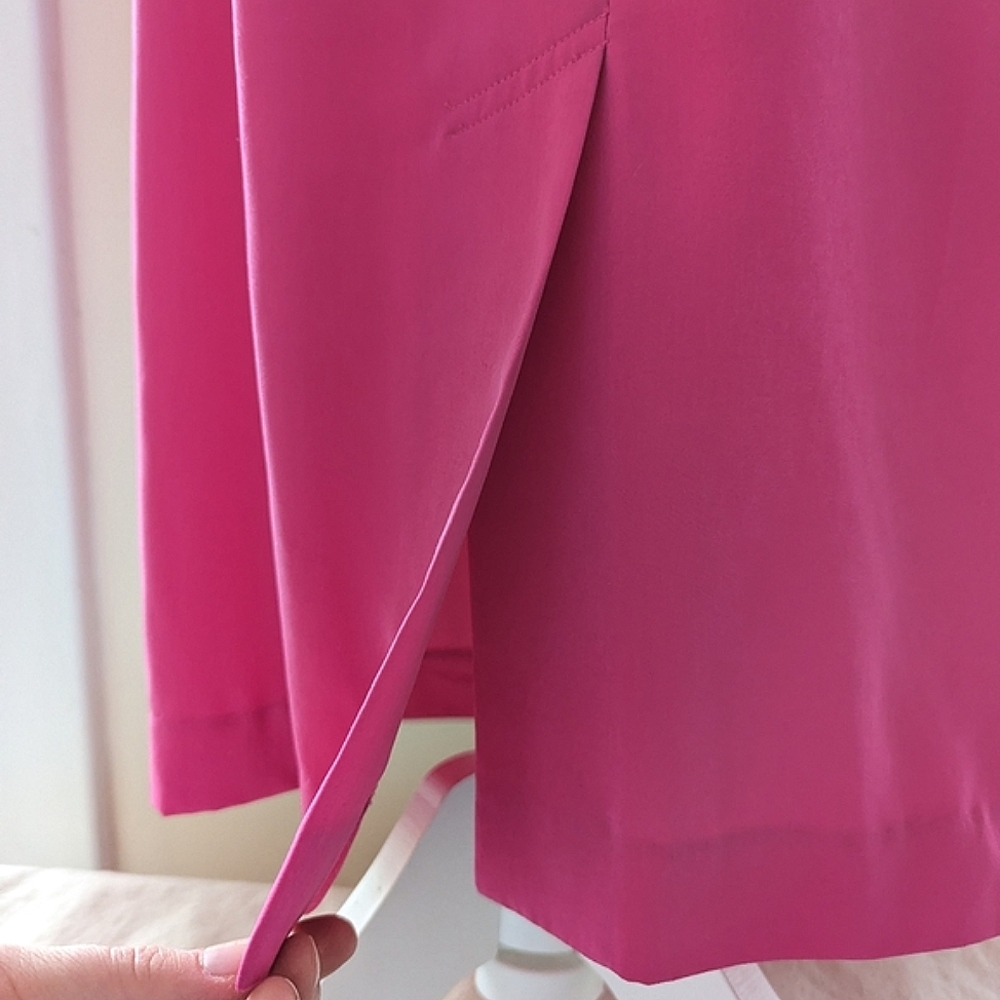 Vintage 1980's Bright Pink Dress Belted Button Down High Neck Pockets Size 10 - Picture 12 of 16